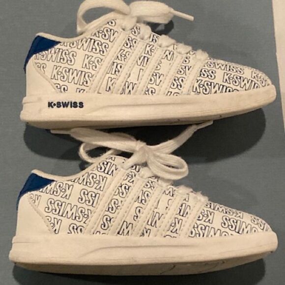 Infant Toddler K-Swiss All Over Pattern Low-top White / Blue Sneakers US Size 8 - Picture 2 of 9